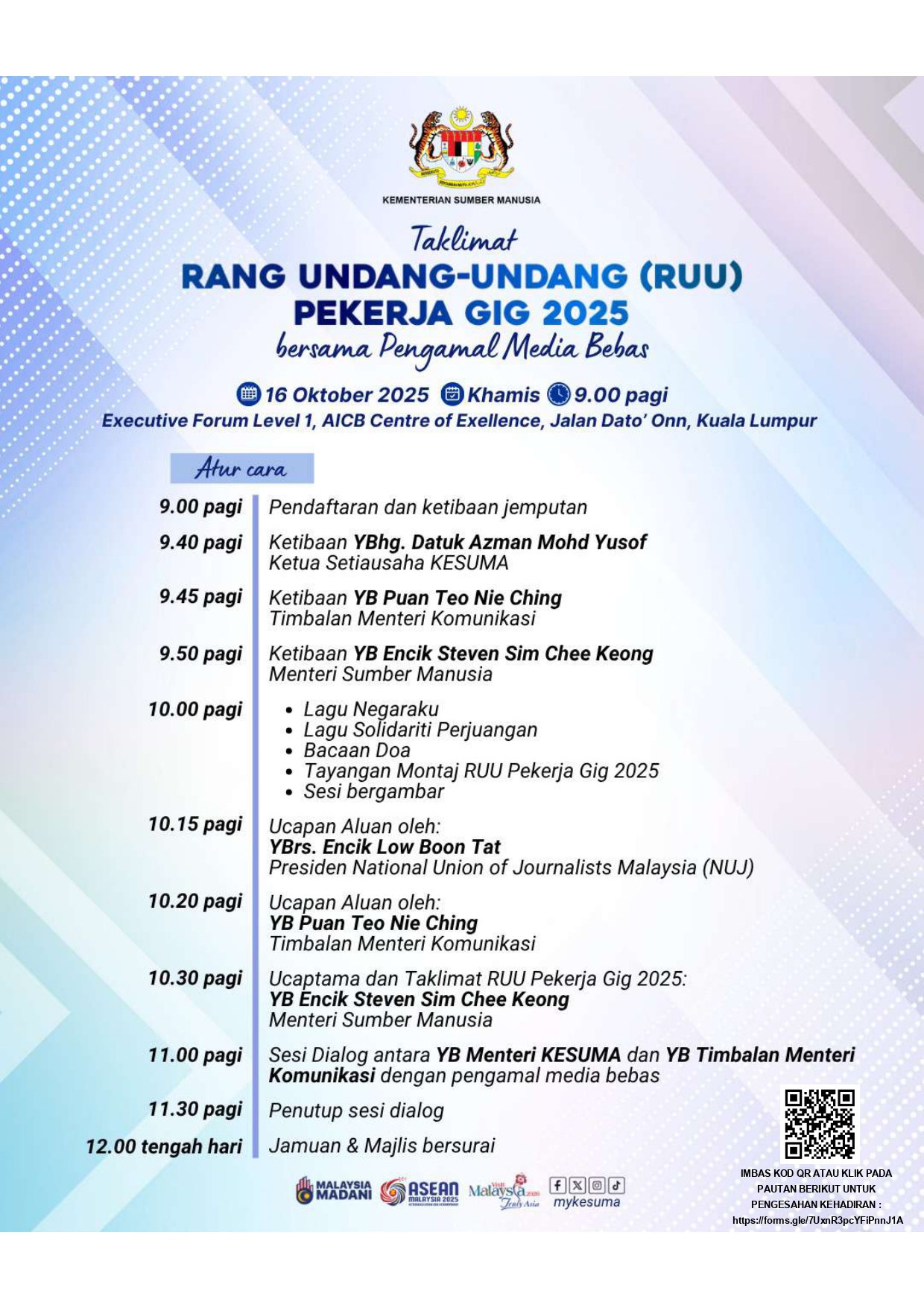 RUU Pekerja Gig 2025 - Program Schedule